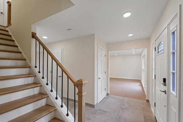 747 Jamestowne Ct, Sleepy Hollow, IL 60118 - foyer entrance with recessed lighting, stairway, and light tile patterned floors