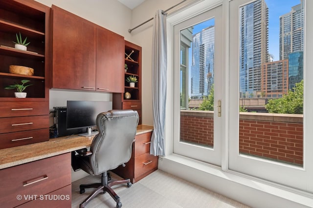 417 E N Water St, Chicago, IL 60611 - office area with plenty of natural light, a city view, and built in desk