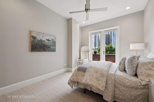 417 E N Water St, Chicago, IL 60611 - carpeted bedroom with access to exterior, ceiling fan, and recessed lighting
