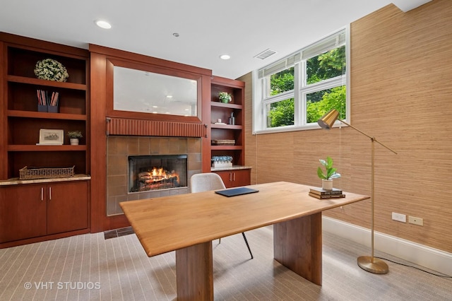417 E N Water St, Chicago, IL 60611 - carpeted home office featuring a fireplace and built in features