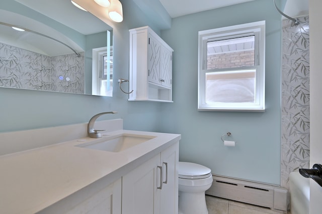 7851 W Cressett Dr, Elmwood Park, IL 60707 - full bathroom featuring a baseboard radiator, vanity, and tile patterned floors