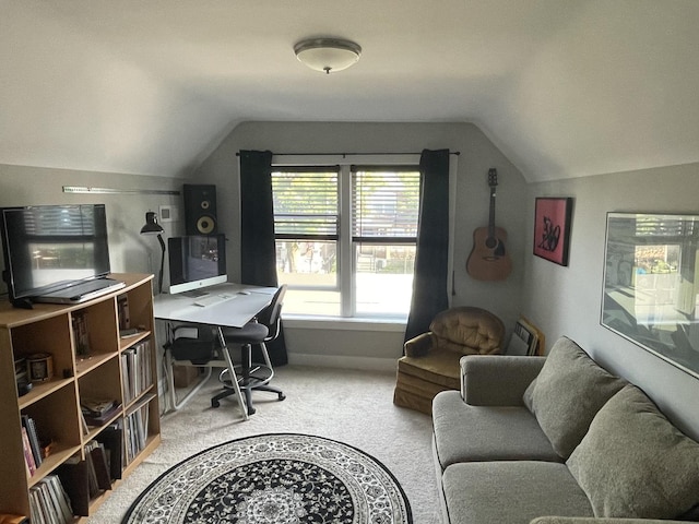 3401 W Beach Ave, Chicago, IL 60651 - office area featuring vaulted ceiling and light carpet