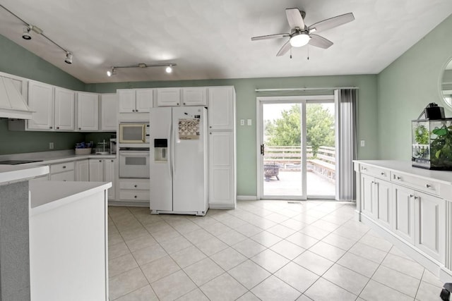 6072 Nimtz Ct, Loves Park, IL 61111 - kitchen featuring white appliances, ceiling fan, white cabinets, and light countertops