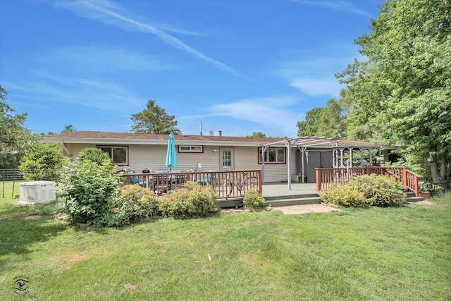944 E County Line Rd, Beecher, IL 60401 - rear view of house with a pergola, a deck, and a lawn