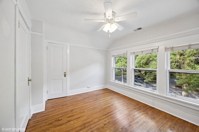 4628 Grand Ave, Western Springs, IL 60558 - unfurnished room with hardwood / wood-style floors, vaulted ceiling, and a ceiling fan