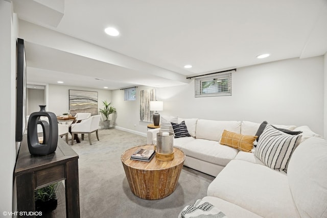 4628 Grand Ave, Western Springs, IL 60558 - carpeted living room featuring baseboards and recessed lighting