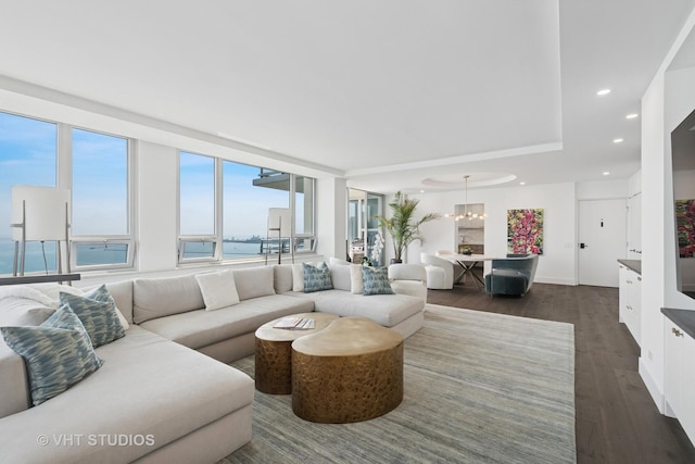 1300 N Lake Shore Dr Unit 21D, Chicago, IL 60610 - living area with dark wood-type flooring, a chandelier, and recessed lighting