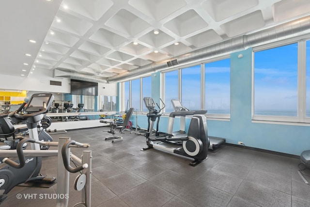 1300 N Lake Shore Dr Unit 21D, Chicago, IL 60610 - workout area featuring coffered ceiling and recessed lighting