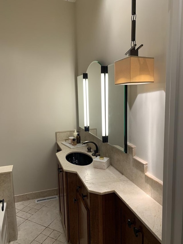 743 Dundee Ave, Barrington, IL 60010 - full bath with double vanity, tile patterned flooring, a tub, and a high ceiling