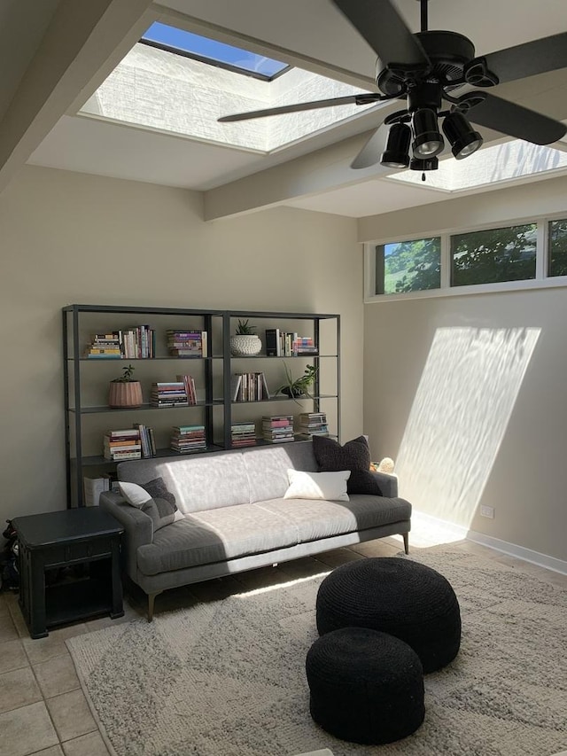 743 Dundee Ave, Barrington, IL 60010 - tiled living area featuring a skylight and a ceiling fan