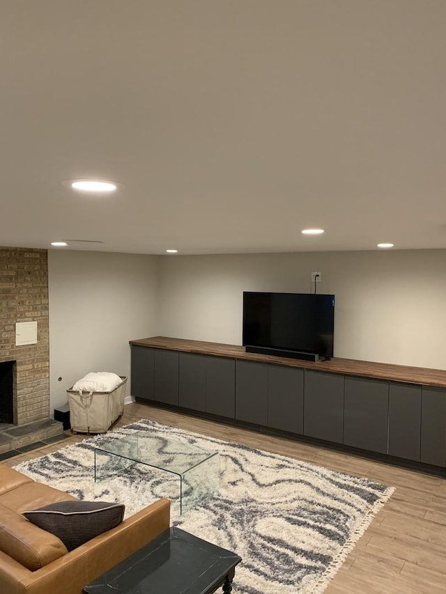 743 Dundee Ave, Barrington, IL 60010 - living area with recessed lighting, light wood-type flooring, and a fireplace