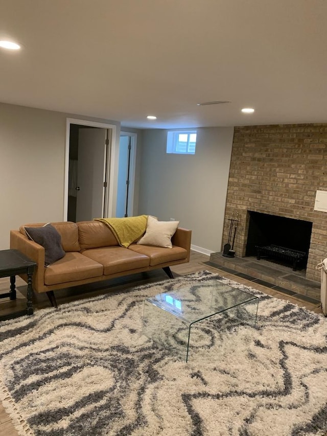 743 Dundee Ave, Barrington, IL 60010 - living room featuring a fireplace, recessed lighting, and wood finished floors