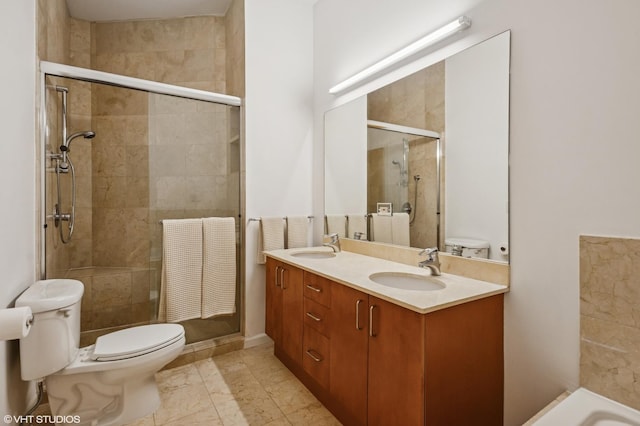 1525 N Milwaukee Ave Unit 3, Chicago, IL 60622 - bathroom featuring a shower stall, double vanity, and marble finish flooring