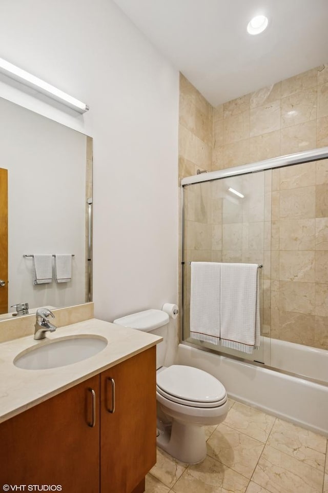 1525 N Milwaukee Ave Unit 3, Chicago, IL 60622 - bathroom with vanity, enclosed tub / shower combo, recessed lighting, and marble finish floors