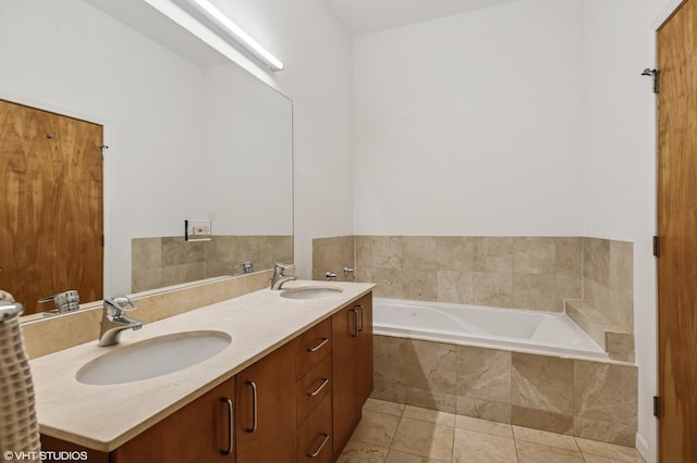 1525 N Milwaukee Ave Unit 3, Chicago, IL 60622 - bathroom with a bath, double vanity, and tile patterned floors