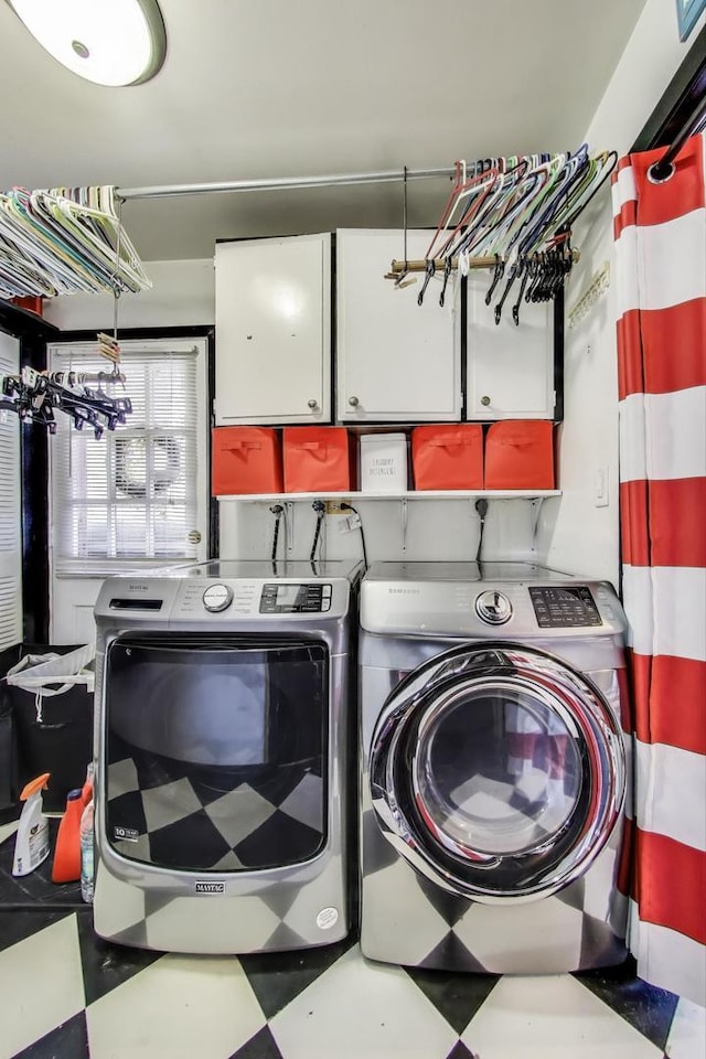 810 Woodhollow Ln, Buffalo Grove, IL 60089 - laundry room with washer and dryer, cabinet space, and tile patterned floors