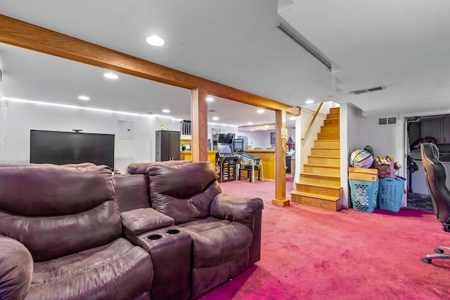 2808 Elder Ln, Franklin Park, IL 60131 - carpeted living area featuring stairs and recessed lighting