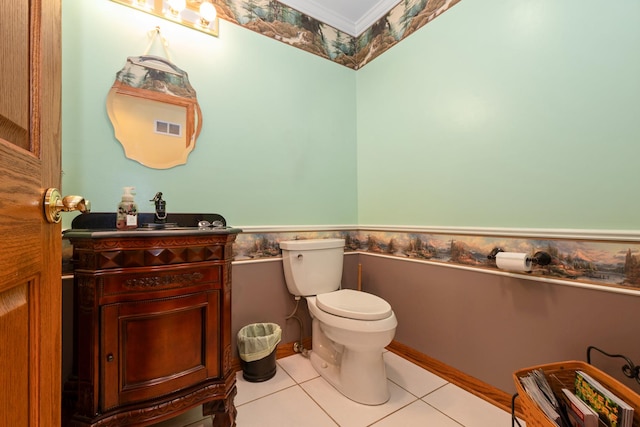24029 S Plum Valley Dr, Crete, IL 60417 - bathroom featuring tile patterned flooring, vanity, ornamental molding, and a wainscoted wall