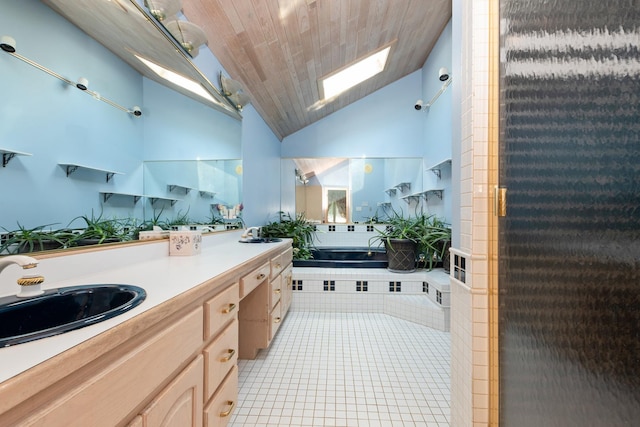 24029 S Plum Valley Dr, Crete, IL 60417 - bathroom featuring lofted ceiling, tile patterned flooring, and vanity