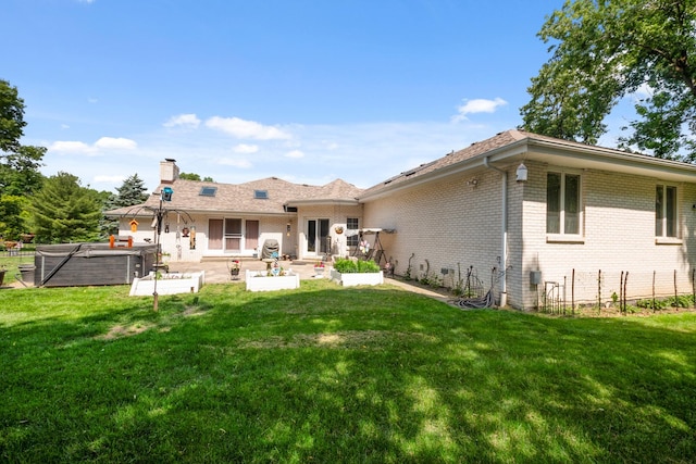 24029 S Plum Valley Dr, Crete, IL 60417 - rear view of property featuring brick siding, a yard, a patio, and a chimney