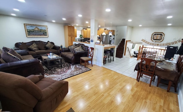 17936 66th Ave, Tinley Park, IL 60477 - living room featuring stairs, recessed lighting, and light wood-style floors