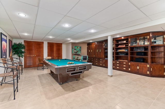 1200 Regency Ln, Lake Forest, IL 60045 - recreation room featuring billiards, light tile patterned floors, and recessed lighting