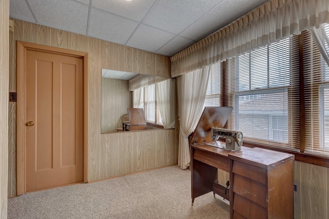 4934 N Marmora Ave, Chicago, IL 60630 - carpeted home office featuring a drop ceiling and wooden walls