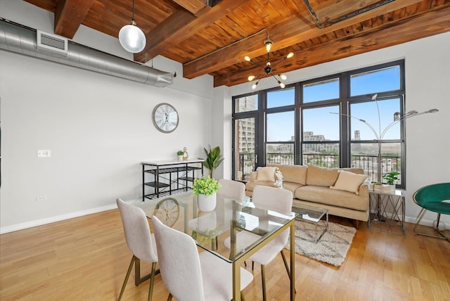 1503 S State St Unit 501, Chicago, IL 60605 - dining area with a wooden ceiling with exposed beams and wood finished floors