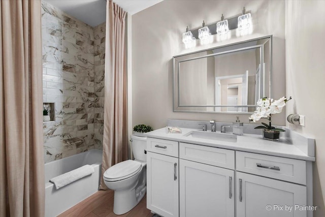 2213 Tyler Trl, Mchenry, IL 60051 - full bathroom with vanity, shower / bath combo with shower curtain, and wood finished floors