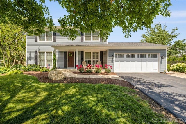 1009 E Bailey Rd, Naperville, IL 60565 - view of front of property featuring asphalt driveway, a porch, an attached garage, and a front lawn