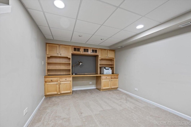 1009 E Bailey Rd, Naperville, IL 60565 - unfurnished office featuring built in desk, light carpet, a drop ceiling, and recessed lighting