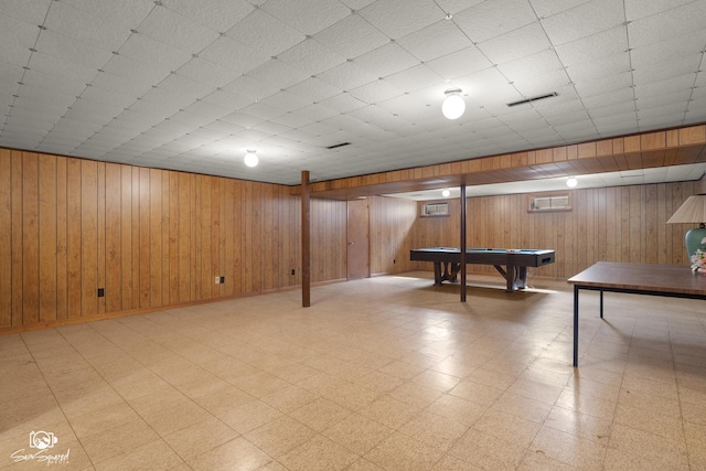 1458 Pleasant Dr, Crest Hill, IL 60403 - recreation room featuring light flooring, wooden walls, and billiards