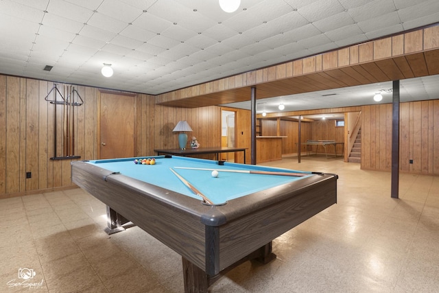 1458 Pleasant Dr, Crest Hill, IL 60403 - rec room with light flooring, wooden walls, and billiards