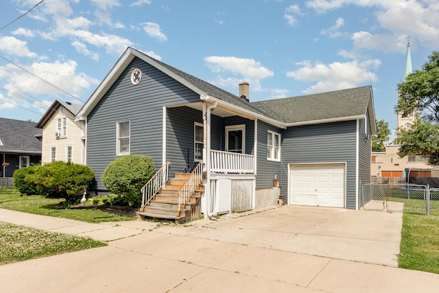408 Summit St, Joliet, IL 60435 - view of front facade with a porch, driveway, a chimney, a shingled roof, and stairs
