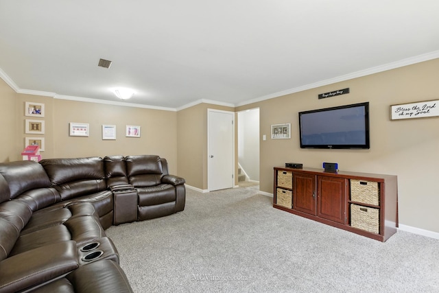 16821 89th Ave, Orland Hills, IL 60487 - living room featuring ornamental molding, carpet, and stairway