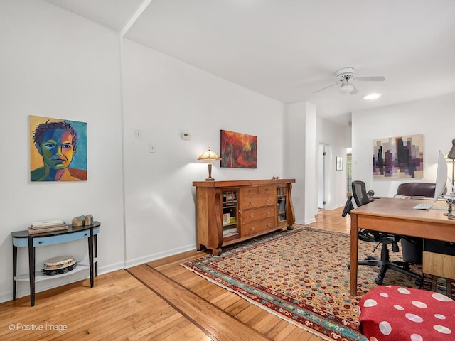 1754 W Cortland St, Chicago, IL 60622 - home office featuring wood-type flooring, ceiling fan, and recessed lighting