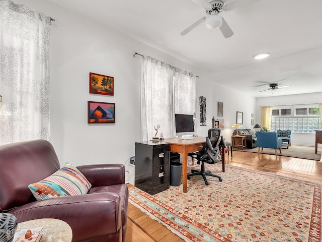 1754 W Cortland St, Chicago, IL 60622 - home office featuring a ceiling fan and hardwood / wood-style floors
