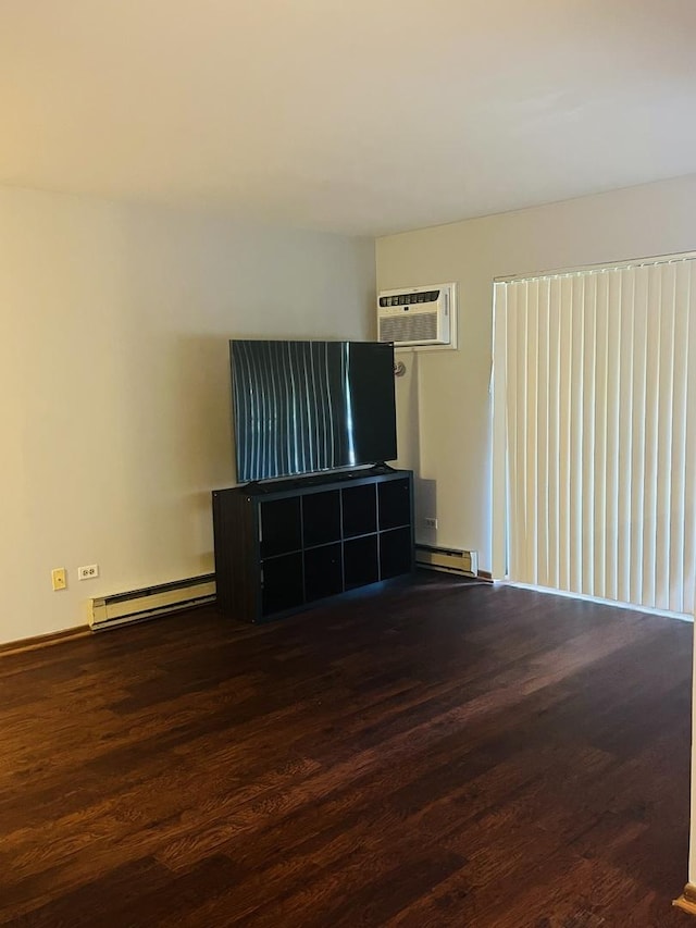 1335 N Winslowe Dr Unit 304, Palatine, IL 60074 - unfurnished living room with an AC wall unit, a baseboard radiator, and wood finished floors