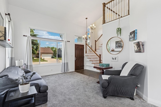 17889 W Elsbury St, Gurnee, IL 60031 - living area featuring a chandelier, stairs, and carpet floors