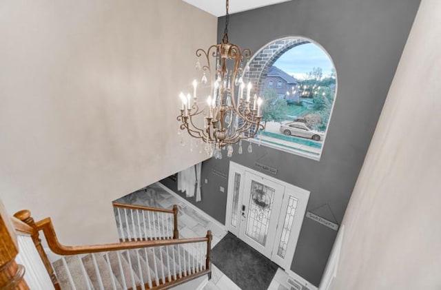 3105 Hermes Dr, Olympia Fields, IL 60461 - foyer entrance with a chandelier, a high ceiling, and stairway