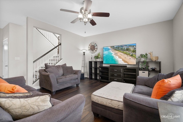 1133 Daytona Way, Pingree Grove, IL 60140 - living area featuring wood finished floors, stairway, and a ceiling fan