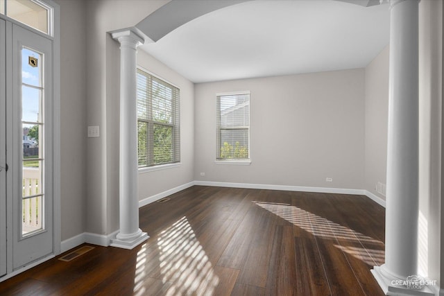 1133 Daytona Way, Pingree Grove, IL 60140 - entryway featuring decorative columns and dark wood-type flooring
