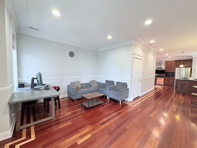 818 W Aldine Ave Unit 3, Chicago, IL 60657 - living room featuring crown molding, dark wood-type flooring, and recessed lighting