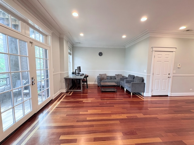 818 W Aldine Ave Unit 3, Chicago, IL 60657 - living area with wood finished floors, ornamental molding, and recessed lighting