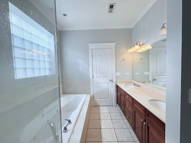 818 W Aldine Ave Unit 3, Chicago, IL 60657 - bathroom with a garden tub, double vanity, and crown molding