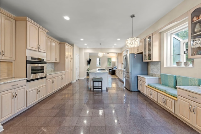 2308 Fleetwood Ct, Naperville, IL 60565 - kitchen with stainless steel appliances, granite floors, recessed lighting, glass insert cabinets, and healthy amount of natural light