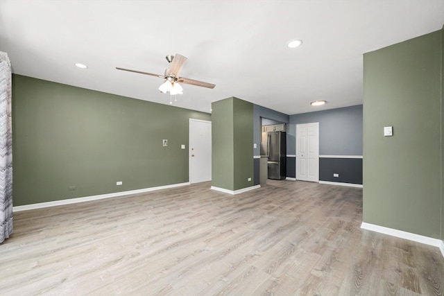 5701 W 129th St Unit 2B, Crestwood, IL 60418 - unfurnished living room featuring ceiling fan, light wood finished floors, and recessed lighting