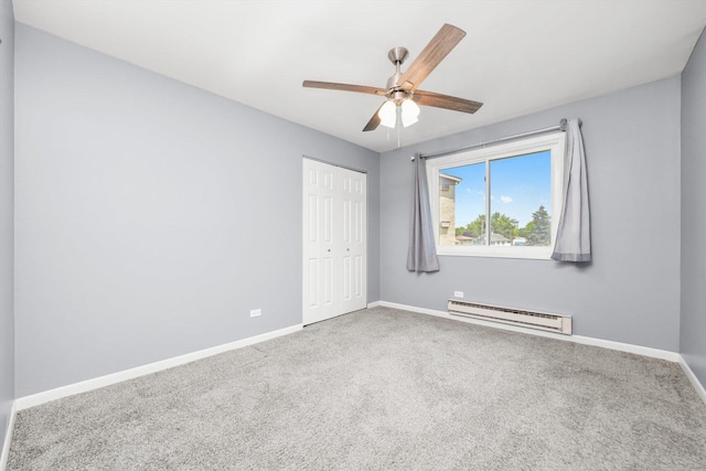 5701 W 129th St Unit 2B, Crestwood, IL 60418 - unfurnished room with baseboard heating, carpet floors, and ceiling fan