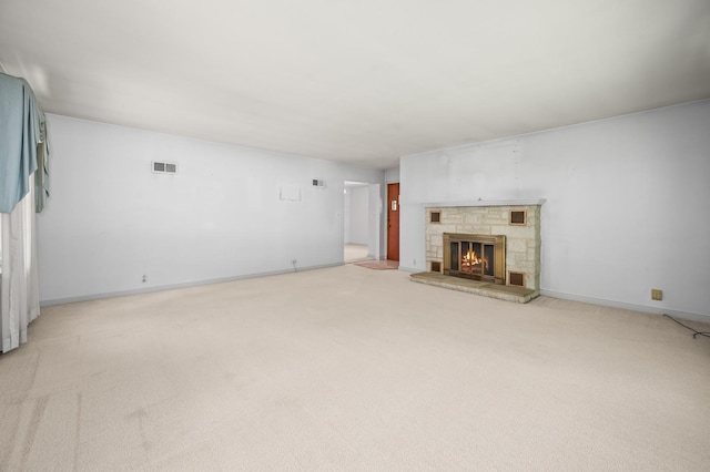 115 Fair St, Sycamore, IL 60178 - unfurnished living room with light carpet and a fireplace