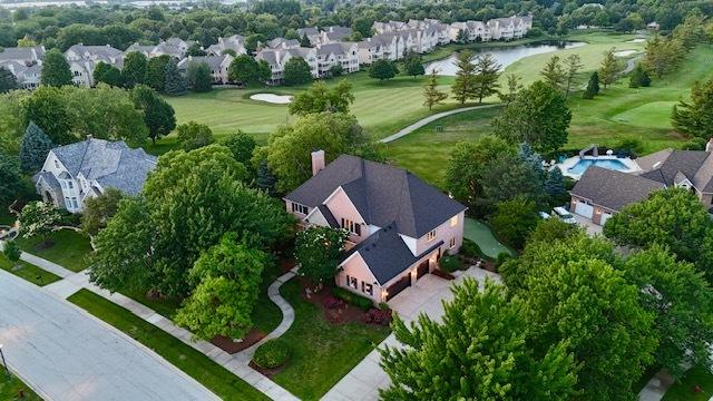 2520 Hanford Ln, Aurora, IL 60502 - aerial view of property and surrounding area featuring nearby suburban area, a golf club, and a nearby body of water